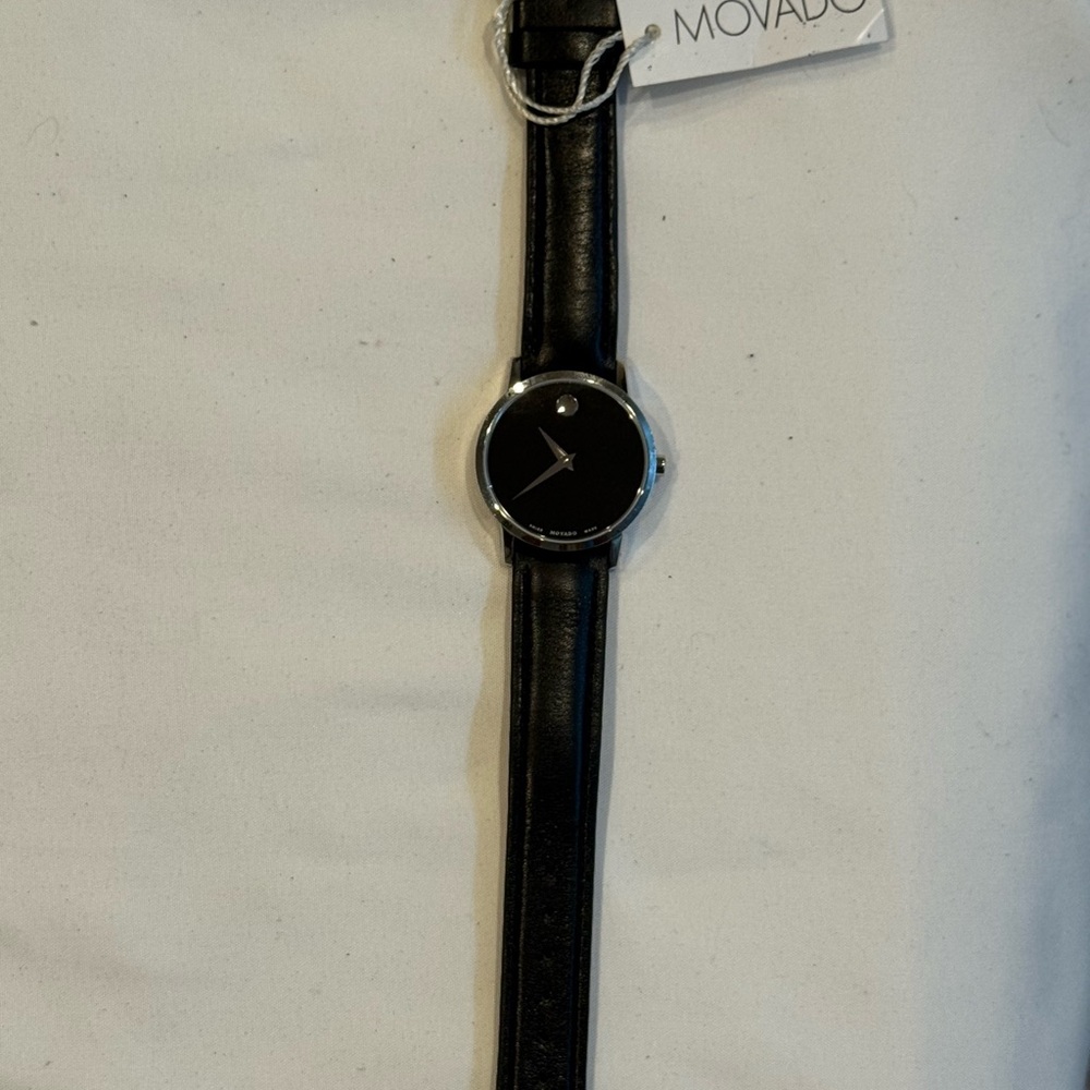 Movado Black Dial Watch with Leather Strap